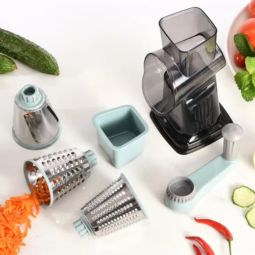 Miniatura 8 de Rallador de queso rotativo con mango Triturador de cocina Rallador Rebanador Rallador de hielo Rallador de queso para vegetales, nueces, papas, Azul
