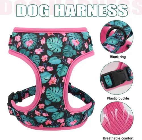 Miniatura 2 de Beirui Collares, arneses y correas lindos para perritas, conjunto - Collar y correa ajustable para perros con flores - Arnés de malla suave