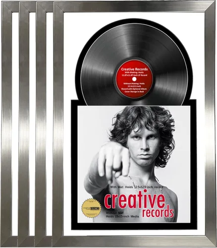 Miniatura 6 de Creative Picture Frames Marco para discos de Jukebox de 16 x 24 pulgadas con acabado de acero inoxidable de 12 pulgadas con doble paspartú blanco