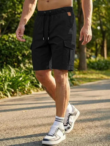 Miniatura 7 de JMIERR Pantalones cortos de carga casuales para hombre, de algodón, con cordón elástico, para verano, playa, pantalones cortos chinos con 6 bolsillos