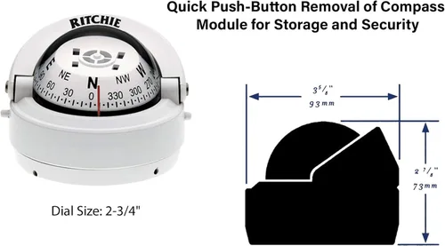 Miniatura 2 de Compass, Surface Mount, 2.75'' Dial, Wht.