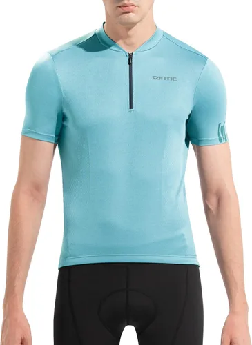 Miniatura 10 de Santic Camiseta de ciclismo para hombre, manga corta, camiseta de ciclismo de carretera, cremallera completa, UPF 50+, MTB con bolsillos