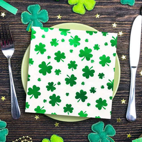 Miniatura 4 de JarThenaAMCS 100 servilletas de cóctel de trébol del día de San Patricio de 3 capas de papel de aluminio de trébol verde, servilletas de papel