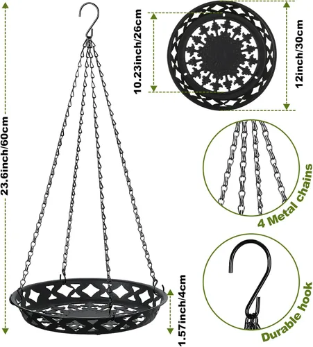 Miniatura 4 de Enhon Paquete de 6 macetas colgantes de metal, colgador de plantas de 12 pulgadas para interiores y exteriores, elegante estante decorativo negro