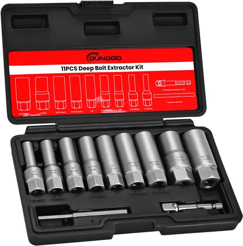 Kit extractor de pernos de 11 piezas, juego extractor de pernos despojados, juego Easy Out largo y profundo, herramienta de llave para tuerca de