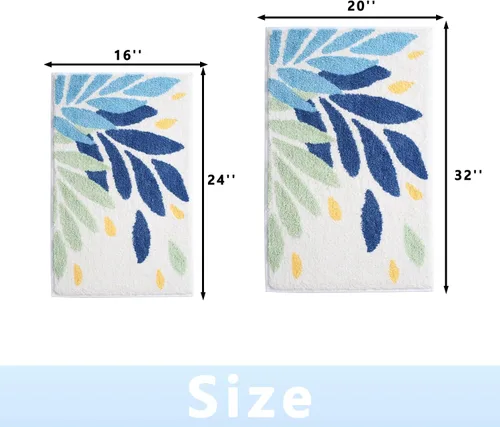 Miniatura 2 de Tapete de baño de 16 x 24 pulgadas, tapete de baño de microfibra antideslizante, lavable, grueso, suave, absorbente, con hojas para baño, fregadero