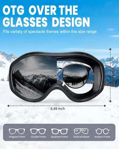 Miniatura 2 de FMY Gafas de esquí y snowboard OTG, protección UV400, anti niebla, gafas de esquí para motos de nieve para hombres, mujeres y jóvenes
