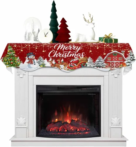 Miniatura 10 de Bufanda de repisa de Navidad de 60 x 17 pulgadas, decoración de chimenea de Papá Noel de Navidad color negro, cubierta de mantel de invierno