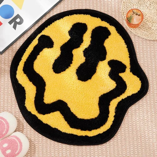 Miniatura 8 de ELDONE Trippy - Tapete de baño de cara feliz azul, alfombras geniales para dormitorio, alfombra de preparación, alfombra hippie antideslizante