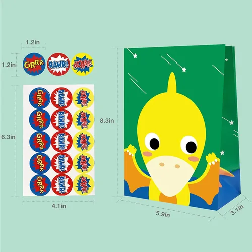 Miniatura 4 de Mocoosy 24 bolsas de recuerdo de fiesta de dinosaurios, bolsas de regalo para niños para suministros de cumpleaños, bolsas de golosinas