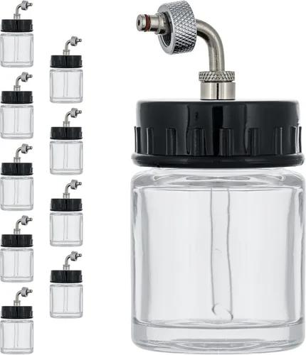 Miniatura 13 de Master Airbrush (Paquete de 10) TB-010 Botellas de vidrio vacías de 2.7 onzas (80cc) con ensamblaje de tapa adaptadora de ángulo descendente de 30°