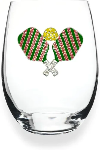 Miniatura 5 de THE QUEENS' JEWELS Copa de vino con tallo con joyas de pelota de tenis, 21 onzas, regalo único para mujeres, cumpleaños, lindo, divertido, sin