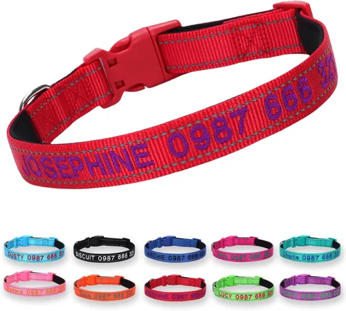 Miniatura 7 de Collar reflectante personalizado para perro, nombre bordado personalizado y número de teléfono, acolchado de neopreno suave y nailon transpirable