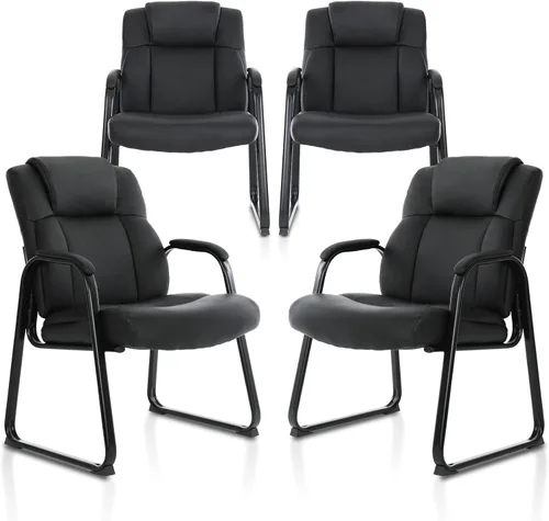 Miniatura 9 de CLATINA Big & Tall - Silla de invitados de 500 lb., sillas de recepción de oficina de cuero PU con base de trineo, silla de escritorio sin ruedas