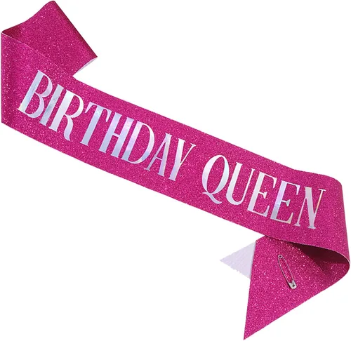 Miniatura 7 de Banda de cumpleaños Queen rosa, letras de papel de aluminio deslumbrante con purpurina para mujeres 21, 30, 40, 50, 60, regalos divertidos