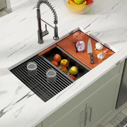 Fregadero Dcolora de 30 Pulgadas para Instalación Bajo Encimera Negro de Acero Inoxidable Fregadero de Cocina Bajo Encimera Estación de Trabajo