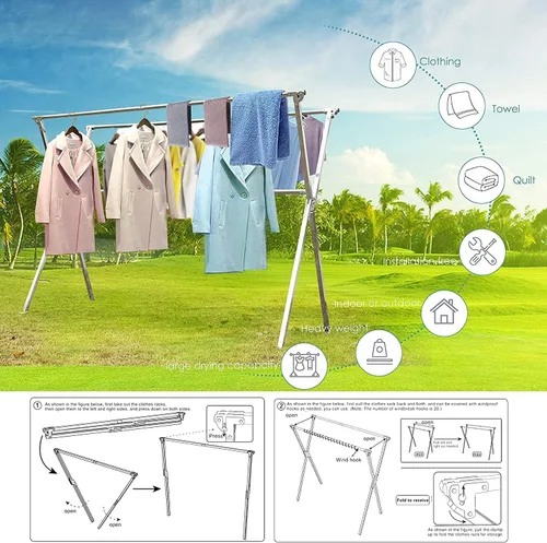 Miniatura 2 de Tendederos de Ropa para Exterior, Versión Actualizada, Tendedero de Lavandería de Acero Inoxidable para Interior, Exterior y el Balcón, Longitud