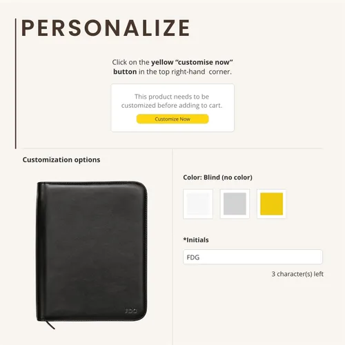 Miniatura 3 de Portafolio de cuero personalizado Maruse - Folio ejecutivo para hombres y mujeres con cremallera, organizador de documentos folio, funda para Negro