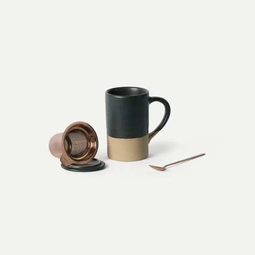 Miniatura 11 de Taza de Té Mora Ceramics con Infusor de Hojas Sueltas, Cuchara y Tapa, 12 oz, Taza de Café Apta para Microondas y Lavavajillas - Esmalte Cerámico