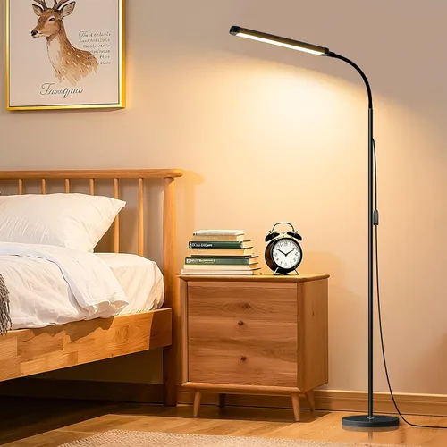 Miniatura 5 de Moderna lámpara de pie LED para leer en negro, brillante luz de pie regulable de 12 W con cuello de ganso ajustable, 3 temperaturas