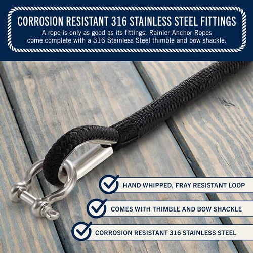 Miniatura 3 de RainierSupplyCo Cuerda de Ancla para Barco - Cuerda Marina de Doble Trenzado Línea de Ancla - 50 pies x 1/4 pulgada Línea de Navegación de Nailon