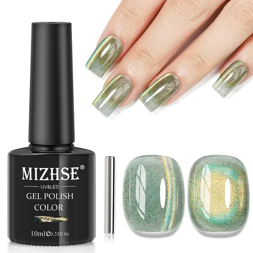 Miniatura 13 de MIZHSE Esmalte de uñas de gel de ojo de gato: Esmalte de gel magnético marrón con barra magnética, efecto mágico de color otoñal, esmalte de uñas