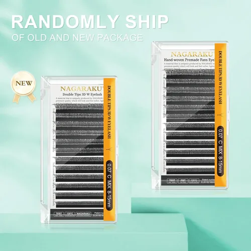 Miniatura 9 de NAGARAKU WW Extensiones de pestañas postizas, suministros de pestañas dobles W, abanico prefabricado 6D, volumen ruso, visón falso negro mate, 12