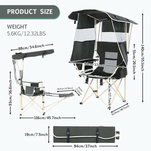Miniatura 3 de Silla de camping con toldo, sillas deportivas para adultos, silla de toldo con reposapiés extraíble, silla de pesca en hielo con portavasos