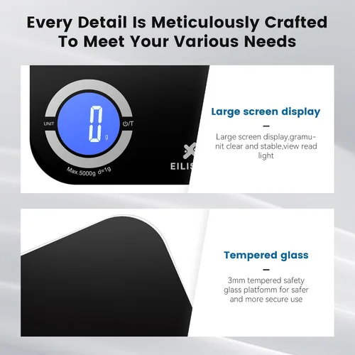 Miniatura 7 de EILISON Báscula inteligente de cocina con calculadora de nutrición, báscula digital de alimentos, pantalla a color TFT grande, aplicación Bluetooth