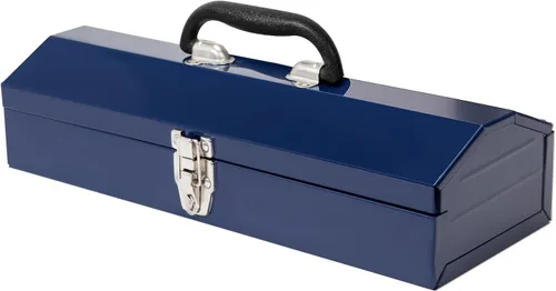 BIG RED Caja de herramientas de acero pequeña portátil de estilo techo a dos aguas de 16 pulgadas con cierre de pestillo de metal, azul