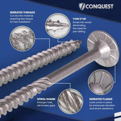 Miniatura 3 de Conquest Tornillos estructurales para madera, 0.275 x 14 pulgadas, certificados ICC, tornillos de cabeza plana autorroscantes T30 Star Drive