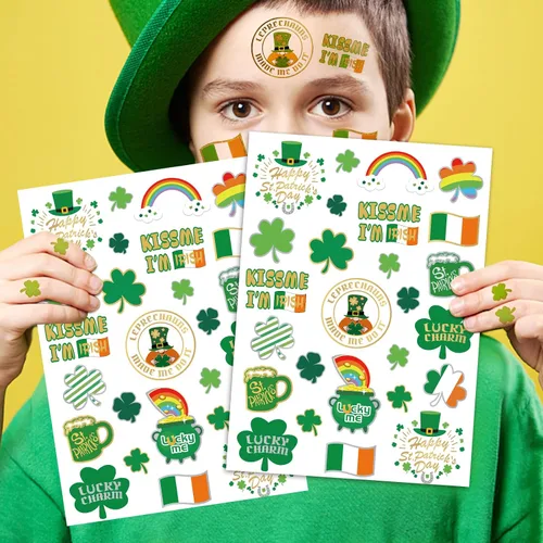 Tatuajes temporales del día de San Patricio, tatuajes con purpurina de trébol, decoración de fiesta, Kiss Me I'm Irish Party y San Patricio para