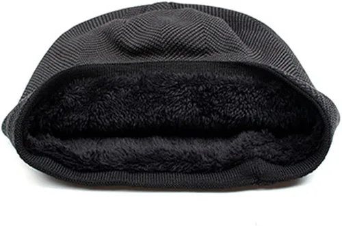 Miniatura 4 de Gorro unisex de lana de punto Sky Madrid con forro polar frío para hombre, gorro negro