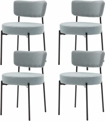 Miniatura 19 de Boucle - Juego de 2 sillas de comedor modernas de mediados de siglo con respaldo curvado y marco de metal, sillas de comedor tapizadas redondas