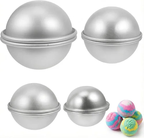 Tofficu 4 pares de moldes de semicírculo para hornear de 1.77 pulgadas, molde de media bola para bombas de baño, fabricación de jabón, suministros