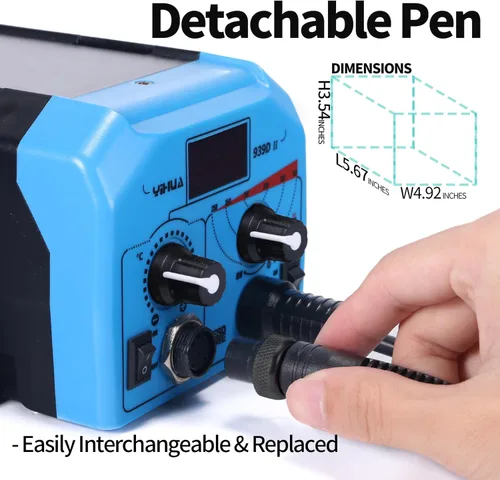 Miniatura 5 de YIHUA 939D-II Pluma de Pirografía Kit de Quema de Madera Estación 2-en-1 Punta Sólida 200~480°C (con Pantalla de Temperatura)/Punta de Alambre Azul