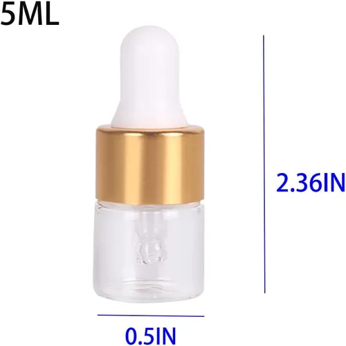 Miniatura 3 de Hauioe 50 botellas cuentagotas de vidrio transparente – 1/3/0.2 fl oz botella cuentagotas de aceite esencial con pipeta medidora y tapa dorada