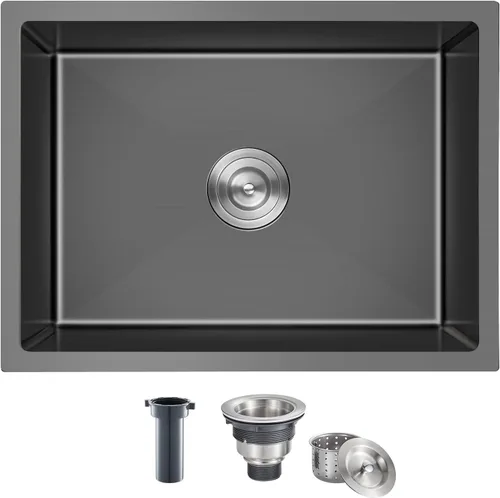 Miniatura 12 de Fregadero de cocina de 23 x 18 x 9 pulgadas, fregadero de cocina hecho a mano de acero inoxidable 304, radio ajustado R10, fregadero de cocina