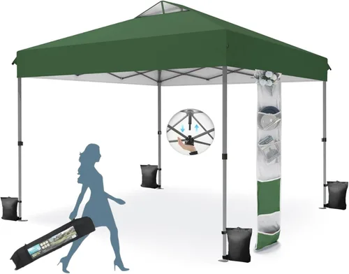 Miniatura 14 de MFSTUDIO Carpa Desplegable de 10x10 pies, Refugio Gazebo Sombra Solar Toldos Impermeables Patio Portátil Carpas con Malla Desplegables para Playa