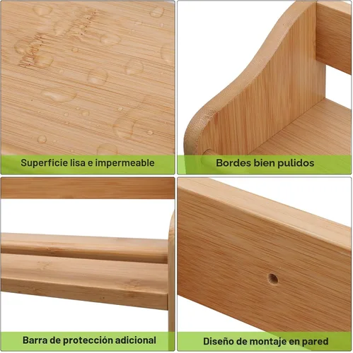 Miniatura 7 de Estante de Bambú de 3 Niveles para Especias, Estante Organizador de Frascos de Condimentos para Montaje en Pared o Encimera de Cocina