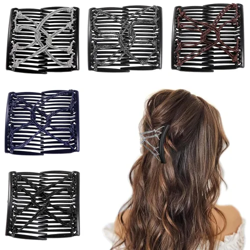 Miniatura 12 de 5 Piezas de Accesorios Mágicos Elásticos para el Cabello: Clips de Peine Elásticos Ajustables, Hacedores de Moños Vintage para Mujeres, Niñas