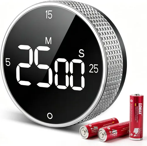 Miniatura 9 de Temporizador magnético de cocina para cocinar con alarma fuerte - Gran pantalla LED de cuenta atrás rotativa Pomodoro, preajuste de 5/15/25 minutos