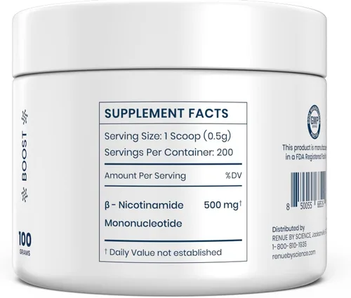 Miniatura 3 de RENUE by Science Polvo NMN Suplemento en polvo de disolución rápida de 3.53 oz 500 mg de mononucleótido de nicotinamida por porción Fabricado