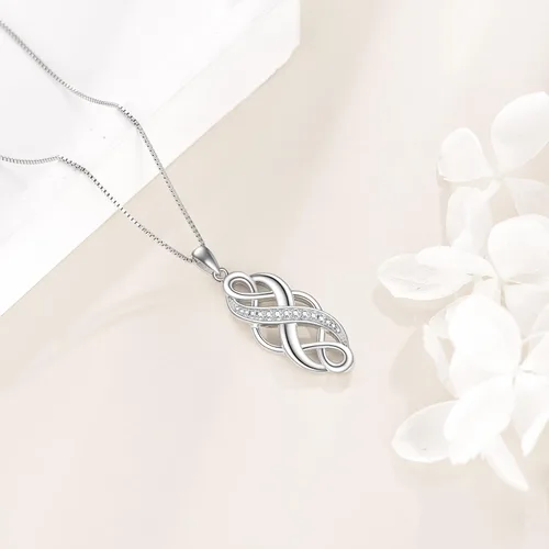 Miniatura 4 de YFN Collar con colgante de ópalo creado con nudo celta irlandés, collares negros de plata esterlina para mujeres y hombres de 18 pulgadas