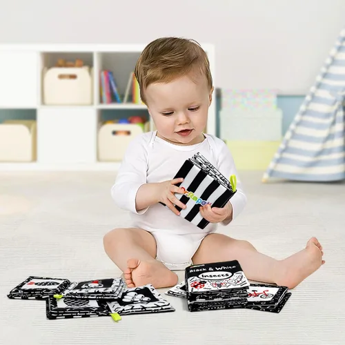 Miniatura 7 de Dr.Rapeti Libros de tela suave para bebés, libros de baño, paquete de 6 para bebés, niños pequeños, de alto contraste, blanco y negro, arrugado