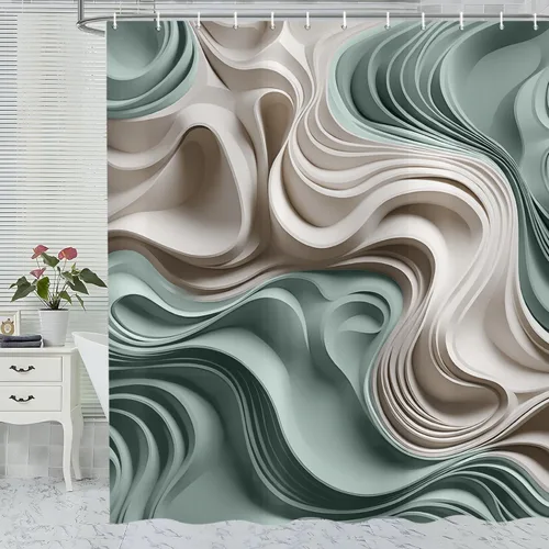 Miniatura 16 de deFouliao Cortina de ducha negra abstracta moderna a rayas, arte de mármol ondulado para baño, decoración del hogar, hotel de lujo, tela impermeable
