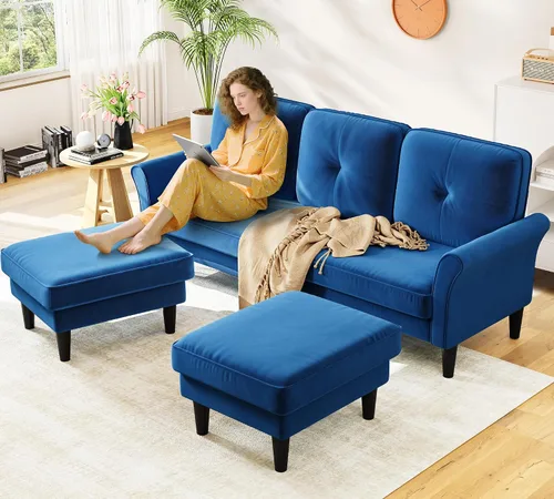 Miniatura 15 de Sofá biplaza de 69 pulgadas, sofás pequeños de terciopelo para espacios pequeños, sofás de dos plazas con 2 almohadas, sofás de dos plazas