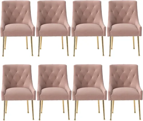 Miniatura 15 de Juego de 2 sillas de comedor, modernas sillas de comedor de terciopelo con patas doradas, elegantes sillas de acento acolchadas para recepción, sala