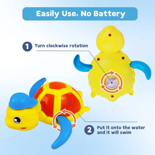 Miniatura 4 de Cuterabit Juguetes de baño para bebés, tortuga y pato flotantes de cuerda para natación, juguetes para la bañera, juguetes de piscina, juguetes