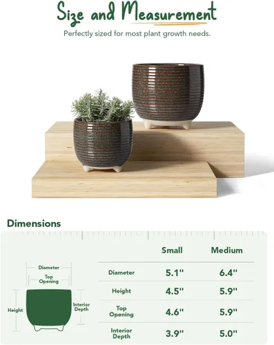 Miniatura 4 de LE TAUCI Macetas de cerámica para plantas, macetas con patas de 5.1 + 6.4 pulgadas para plantas, macetas modernas para el hogar y la oficina